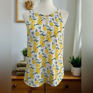 Market & Spruce Yellow Lemon Print Tank Top Size Medium